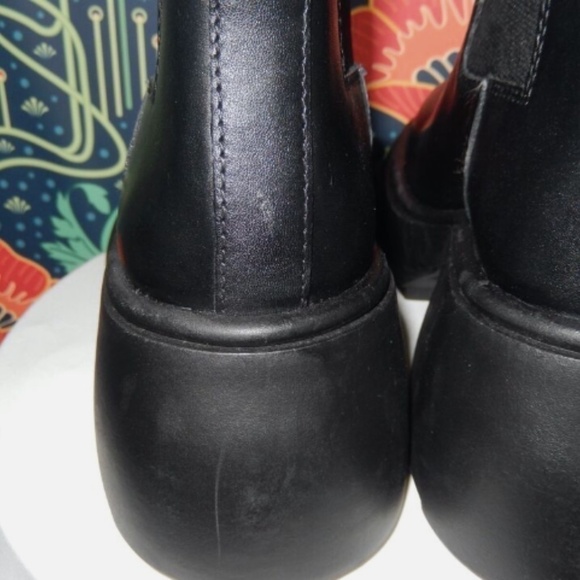 Zara Black Leather Chunky Heel Elastic Gore Platform Square Toe Boots 39 - Picture 4 of 6